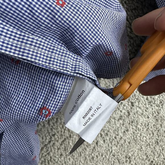 Saks Fifth Avenue Shirt Mens XL Gingham Micro Flower Button Up Made in Italy - Picture 5 of 11